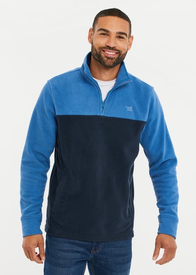 Threadbare Cobalt Two Tone Quarter Zip Fleece Jumper