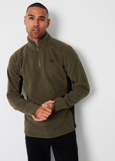 Threadbare Khaki Contrast Side Panel Quarter Zip Fleece