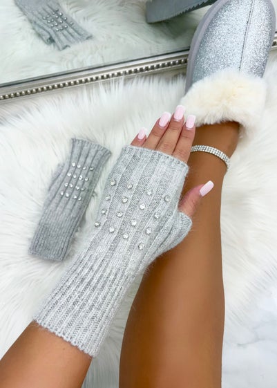 Love Lemonade Grey Crystal Luxe Fingerless Gloves