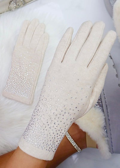 Love Lemonade Cream Sparkly Crystal Shine Gloves