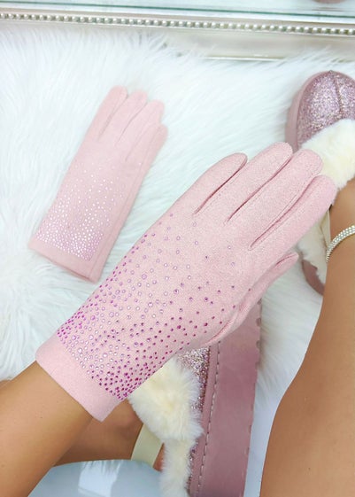 Love Lemonade Pale Pink Sparkly Crystal Shine Gloves