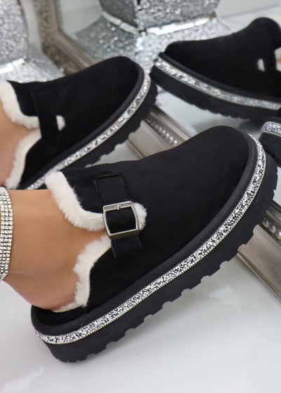 Love Lemonade Black Crystal Trim Buckle Slip On Clogs