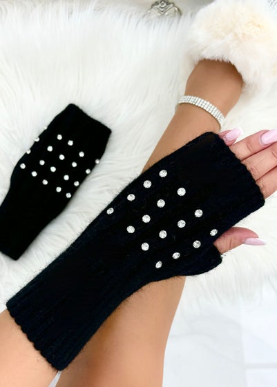 Love Lemonade Black Crystal Luxe Fingerless Gloves