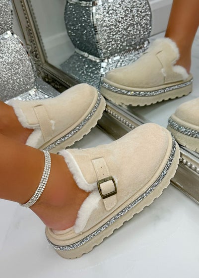 Love Lemonade Nude Crystal Trim Buckle Slip On Clogs