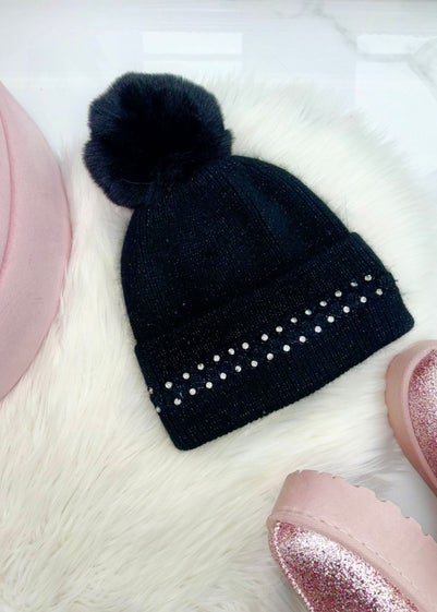 Love Lemonade Black Crystal Crush Sparkly Bobble Hat