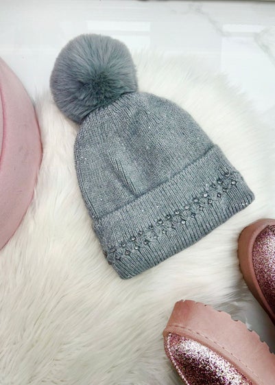 Love Lemonade Grey Crystal Crush Sparkly Bobble Hat