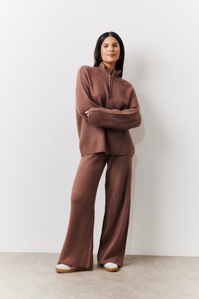 In The Style Mocha Wide Leg Knit Co-Ord Trousers