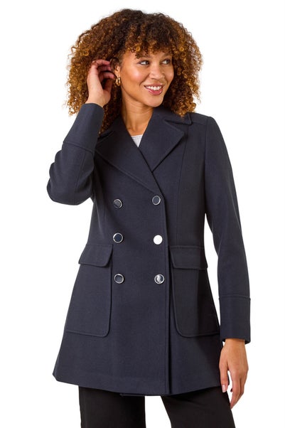 Roman Midnight Blue Double Breasted Longline Coat