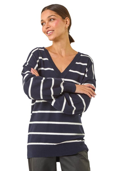 Roman Navy Stripe Print Knitted Jumper