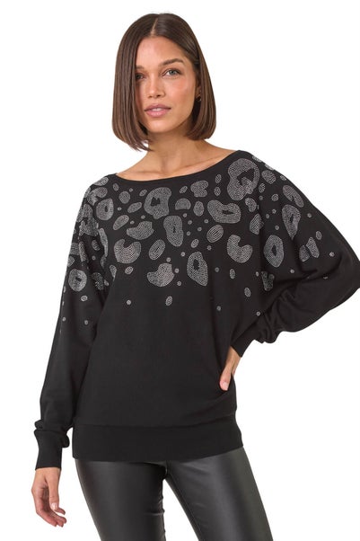 Roman Black Animal Print Hotfix Detail Jumper