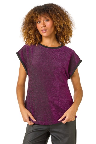 Roman Purple Metallic Glitter Stretch T-Shirt