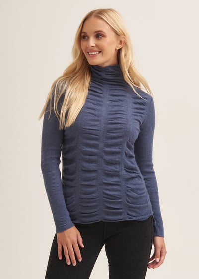 Gini London Blue Fine Knit Textured High Neck Top