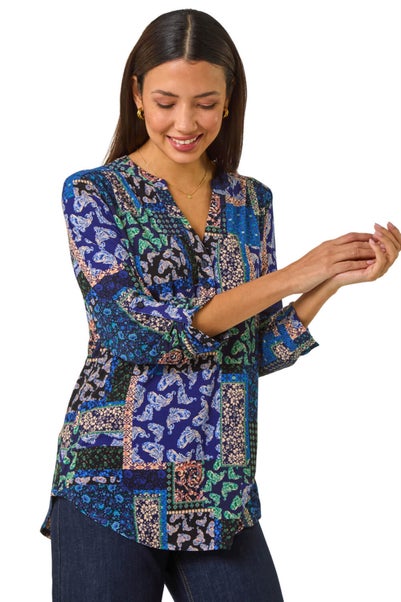 Roman Navy Paisley Jersey Top