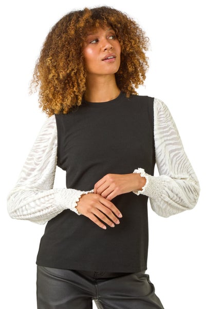 Roman Black 2 in 1 Animal Sleeve Top