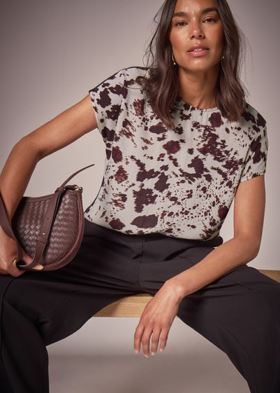 Et Vous Brown Print Jersey Back Top