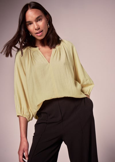 Et Vous Yellow 3/4 Sleeve V Neck Blouse