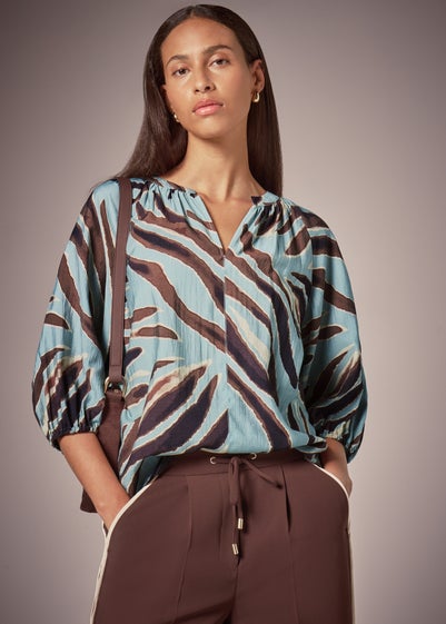 Et Vous Sage Zebra Popover Blouse