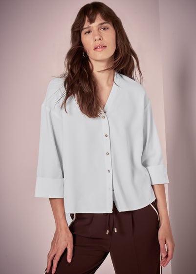 Et Vous Ivory Button V Neck Blouse