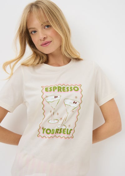 Cream Wide Leg Espresso Pyjama Set