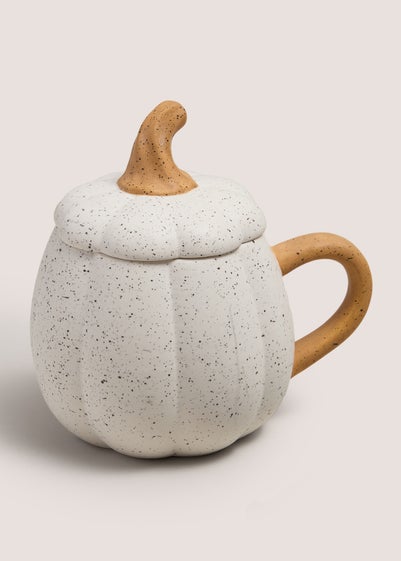 Cream Speckled Pumpkin Lidded Mug