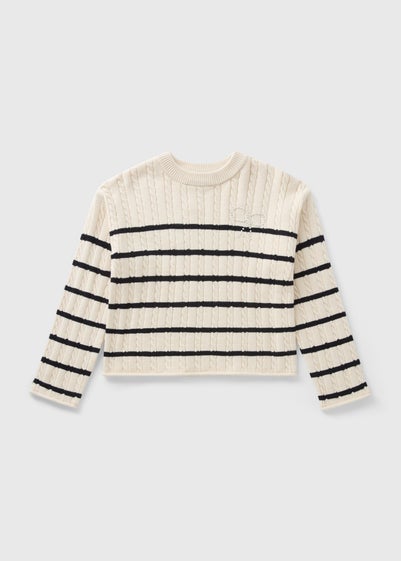Girls Cream Striped Cable Jumper (7-15yrs)
