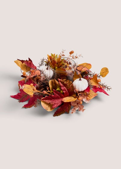 Orange Pumpkin Leaf Candle Wreath