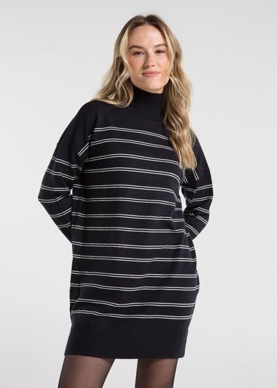 French Connection Navy High Neck Striped Jumper Dress