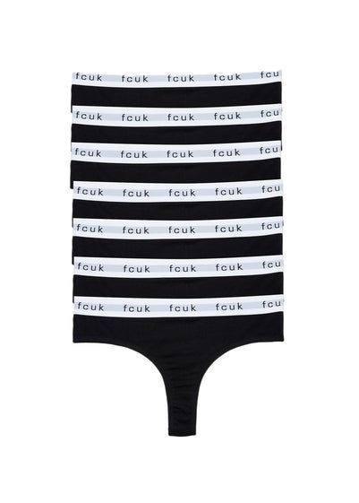 French Connection Black 7 Pack Cotton Ladies Thongs