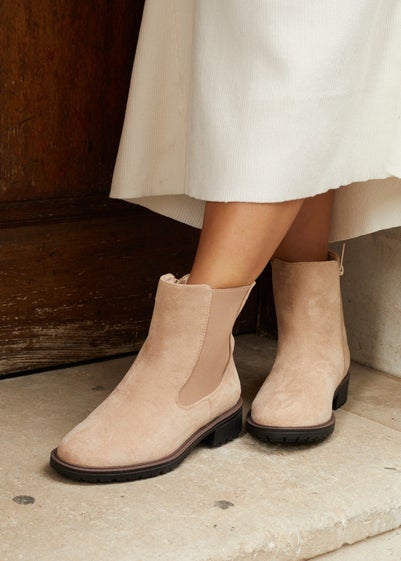 Linzi Holland Wide Fit Beige Faux Suede Classic Chelsea Boot