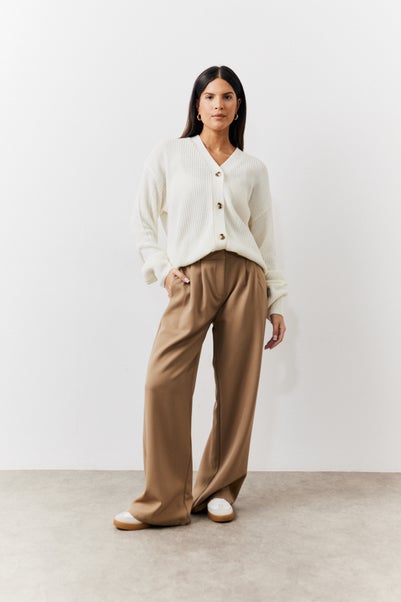 In The Style Petite Brown Adjustable Pleat Wide Leg Trouser