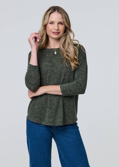 Izabel London Khaki Relaxed Boat Neck Top