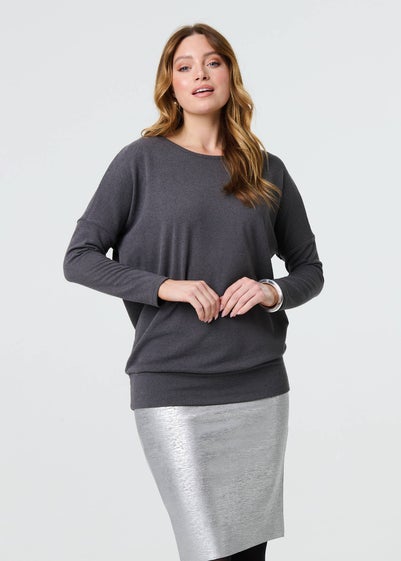 Izabel London Grey Drop Shoulder Relaxed Knit Top