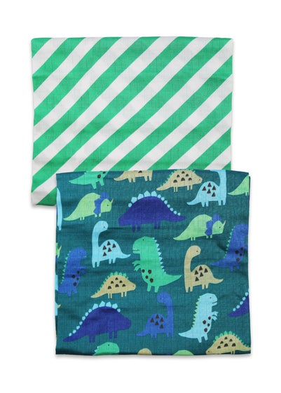 Toby Tiger Organic Green Tonal Dinosaur Muslin 2-Pack