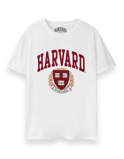 Harvard Unisex White Crest Logo Short Sleeved T-Shirt