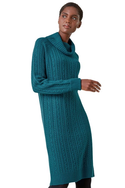 Roman Teal Roll Neck Knitted Jumper Dress