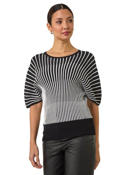 Roman Black Contrast Stripe Ribbed Knit Jumper