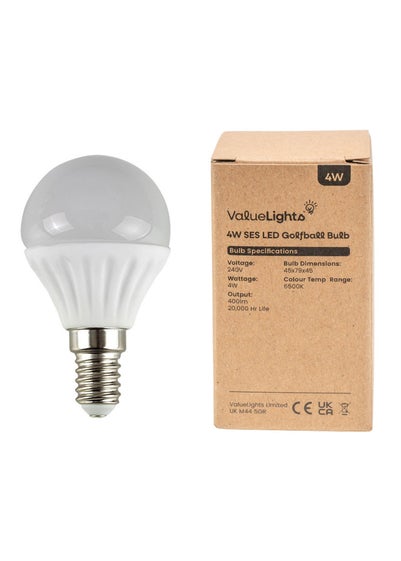 ValueLights 6 Pack E14 Golfball LED 4W Cool White 6500K Light Bulbs (8cm x 4.5cm x 4.5cm)