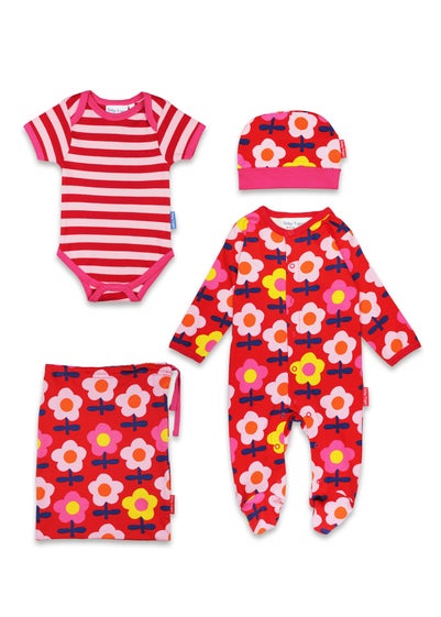 Toby Tiger Organic Pink Flower Print Baby Gift Set (Newborn - 12 months)