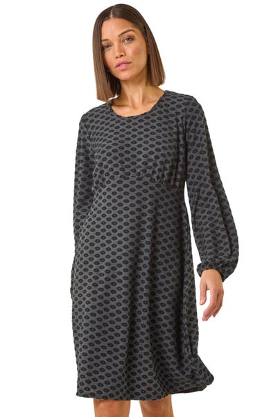 Roman Dark Grey Geometric Flocked Dress