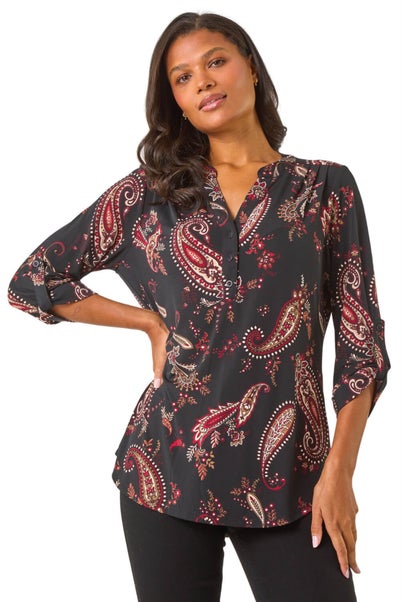 Roman Red Textured Paisley Print Shirt