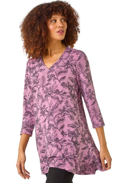 Roman Pink Floral Print Tunic Top