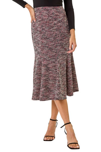 Roman Red Textured Boucle Panel Stretch Skirt