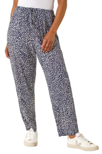 Roman Navy Petite Abstract Print Stretch Trouser