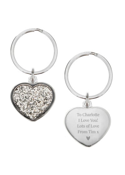 Personalised Memento Company Silver Diamante Heart Keyring