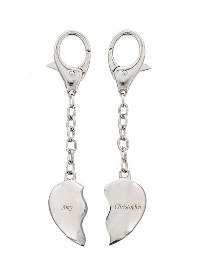 Personalised Memento Company  Silver Two Hearts Keyring