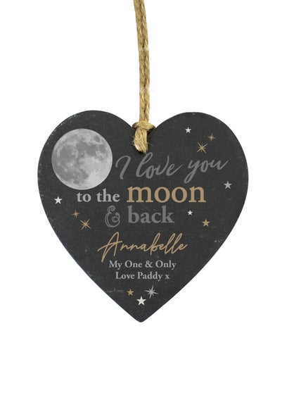 Personalised Memento Company Moon & Back Slate Heart Decoration