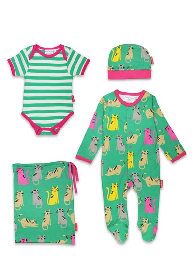 Toby Tiger Organic Green Kitten Print Baby Gift Set (Newborn - 12 months)