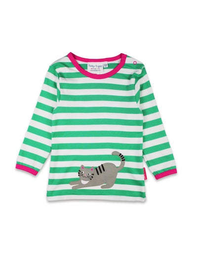 Toby Tiger Organic Green Kitten Applique Long-Sleeved T-Shirt (6 months - 8 years)