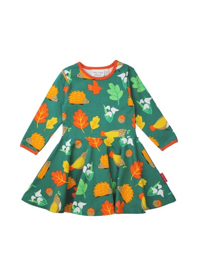 Toby Tiger Organic Green Autumn Print Skater Dress (12  months - 8 years)