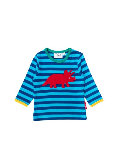 Toby Tiger Organic Blue Triceratops Applique Long-Sleeved T-Shirt (3 months - 8 years)